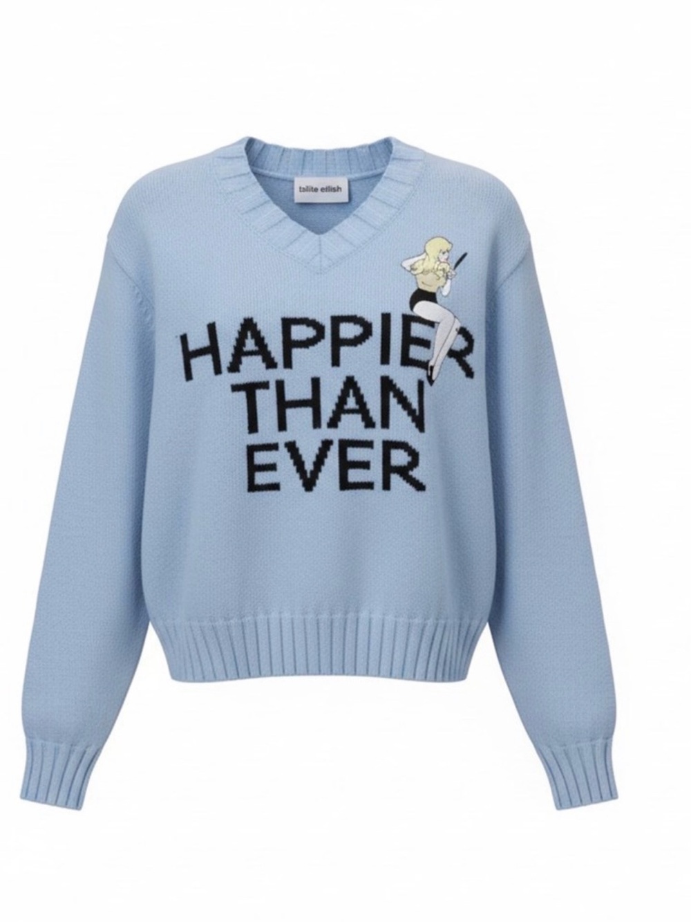 Billie Eilish Light Blue 'Happier Than Ever' V-Neck Sweater